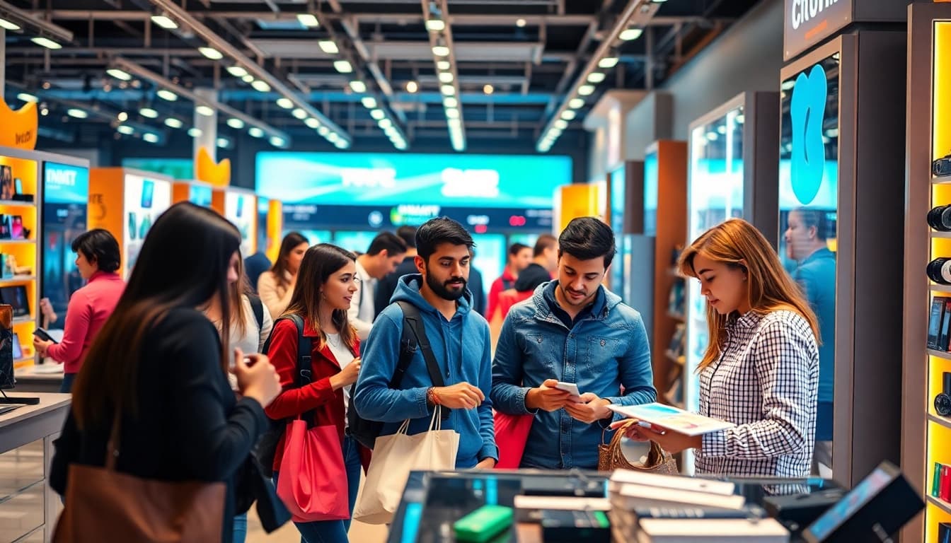 Shop for top electronics at Ultimateshop cc, featuring diverse shoppers in a vibrant store setting.