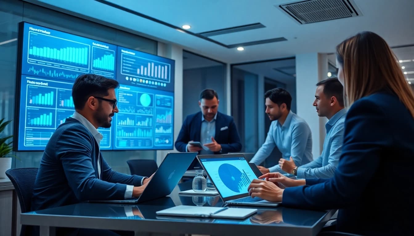 Efficient team collaboration using Logo muhasebe programı in a modern office setting