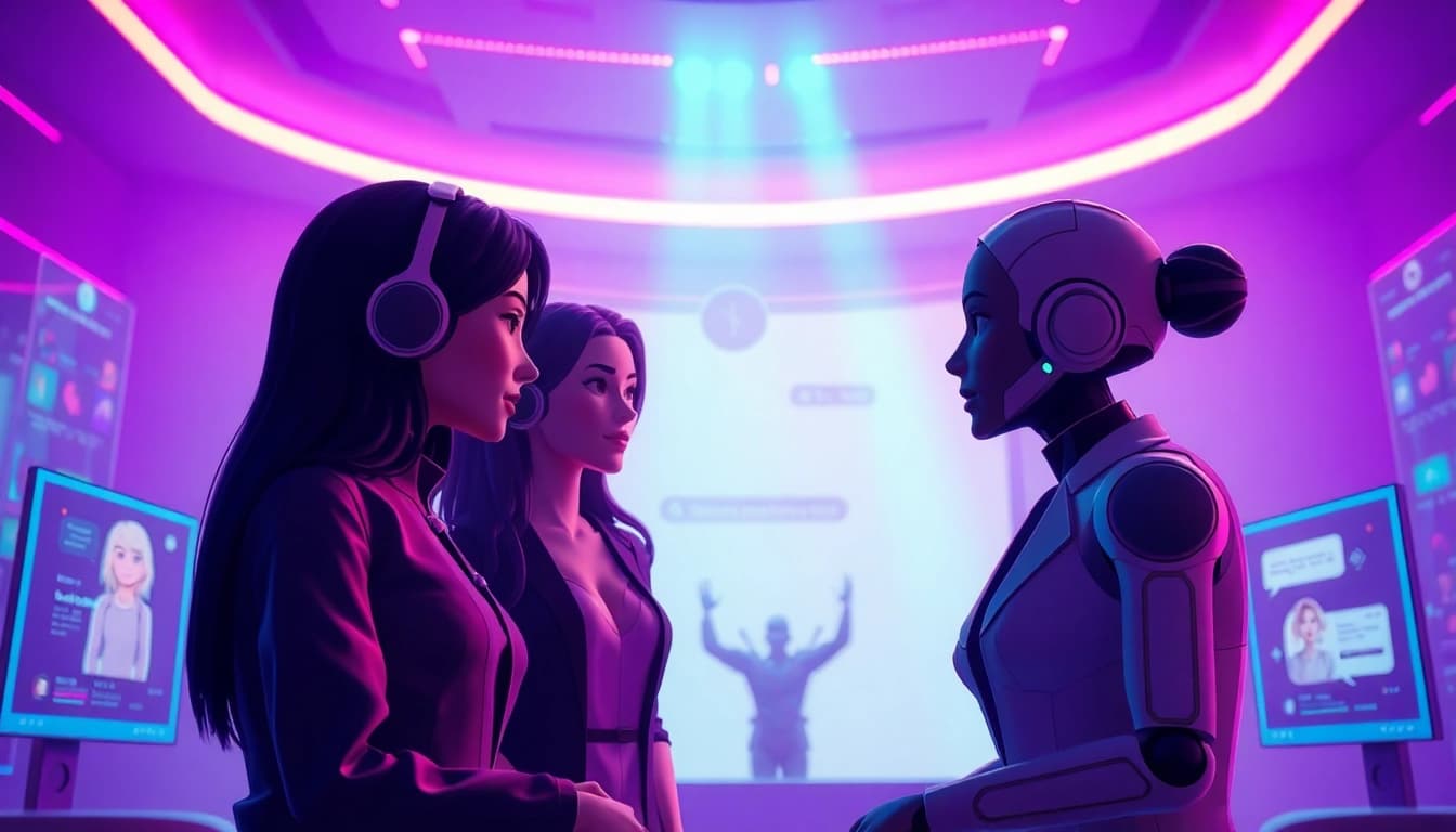 Engaging digital scene showcasing AI sexchat interactions with vibrant characters and modern interface design.