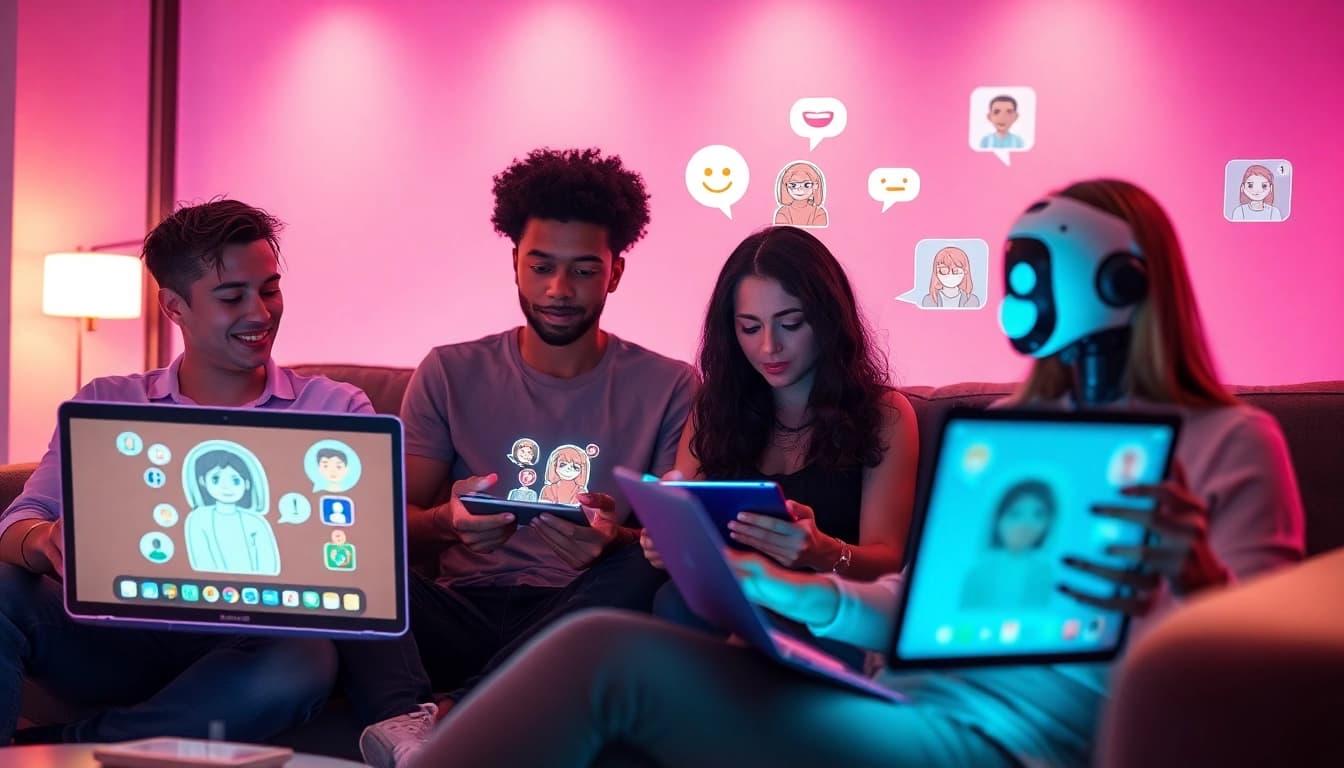 Interactive NSFW AI chat experience with diverse users engaging with chatbots.