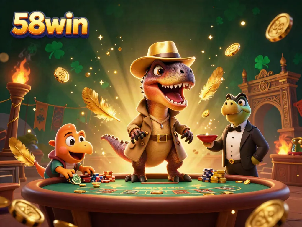 Experience 58win's thrilling blackjack with a sneaky velociraptor card counter in action.