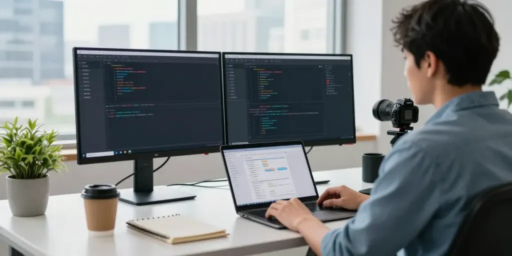 Developer utilizing instant indexing tools in a modern tech workspace.