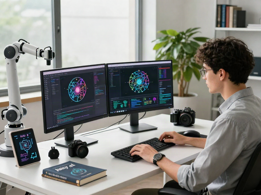 Professional coding in modern AI workspace with juicy ai solutions and advanced technology.
