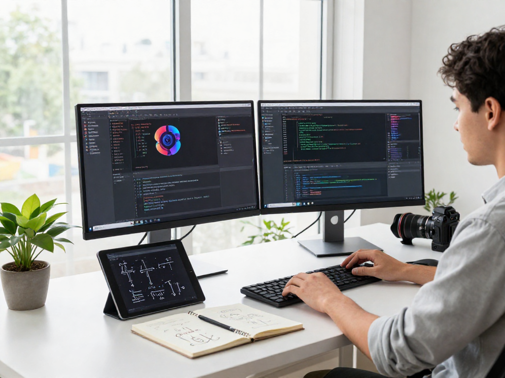 juicy ai developer using modern workspace tech tools for coding