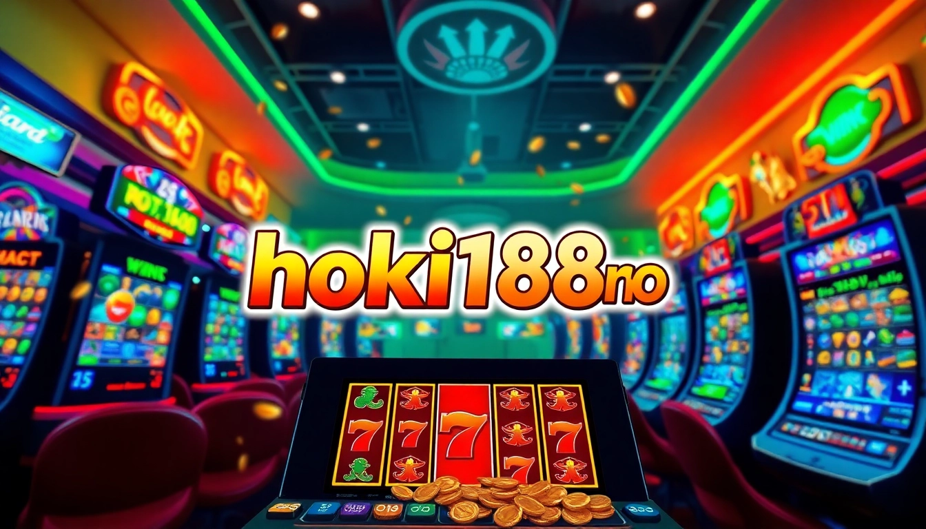 Dynamic online gaming scene showcasing hoki138 pro with vibrant slot machine graphics and jackpot symbols.