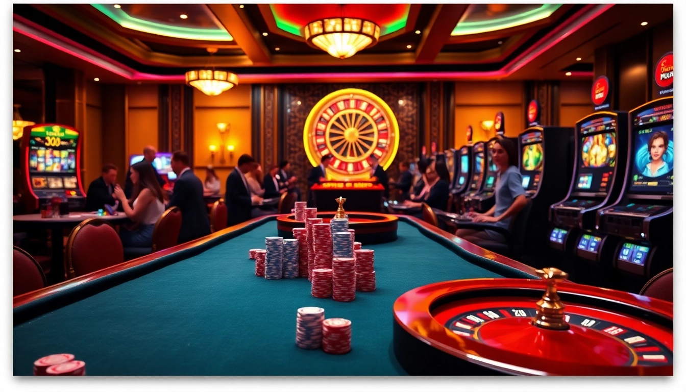 Experience the thrill of gaming at PU88 com with vibrant casino visuals showcasing live poker tables and exciting slot machines.