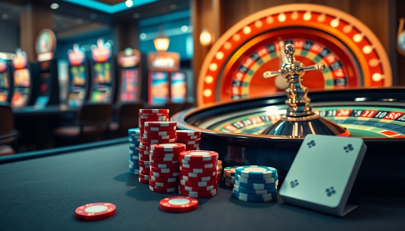 Experience thrilling gameplay on rr88.se.net with vibrant poker chips and a luxurious casino scene.