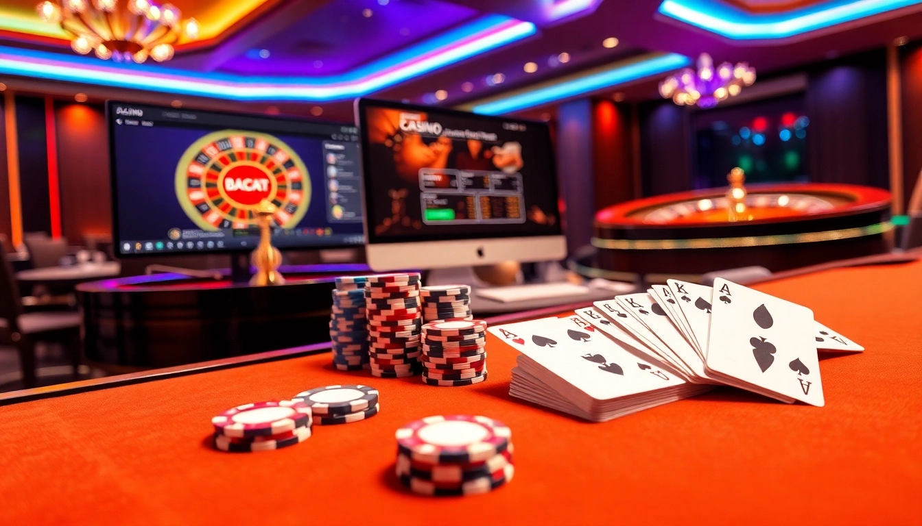 Engaging scene of an upscale casino table displaying Baccarat cards and showcasing the website https://f168.studio/.