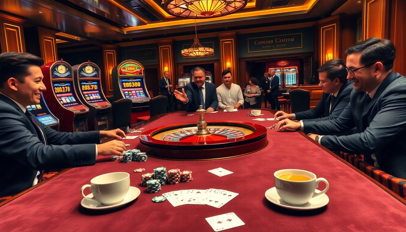 Players enjoying a lively casino atmosphere with KJC coffee cups at the table.