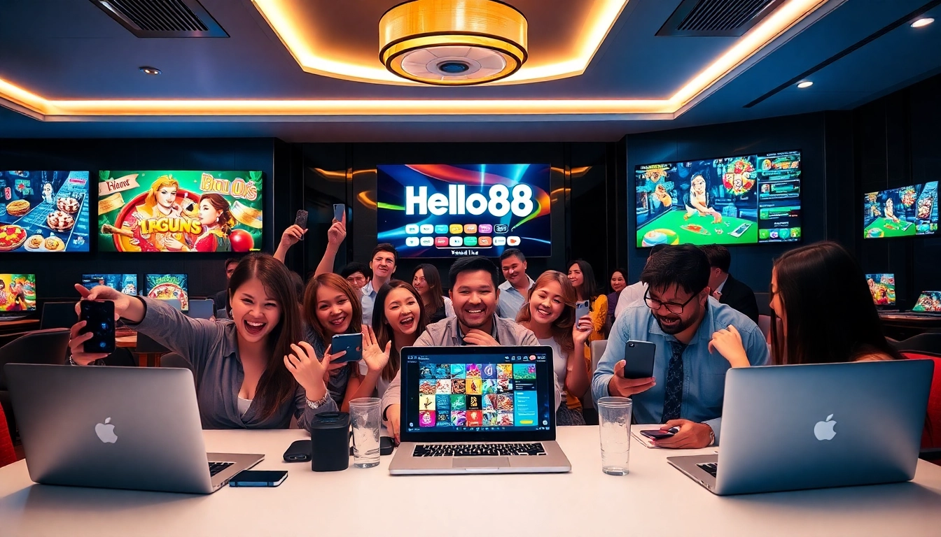 Exciting online gaming scene at hello88win.live, featuring diverse players engaging with modern casino games.