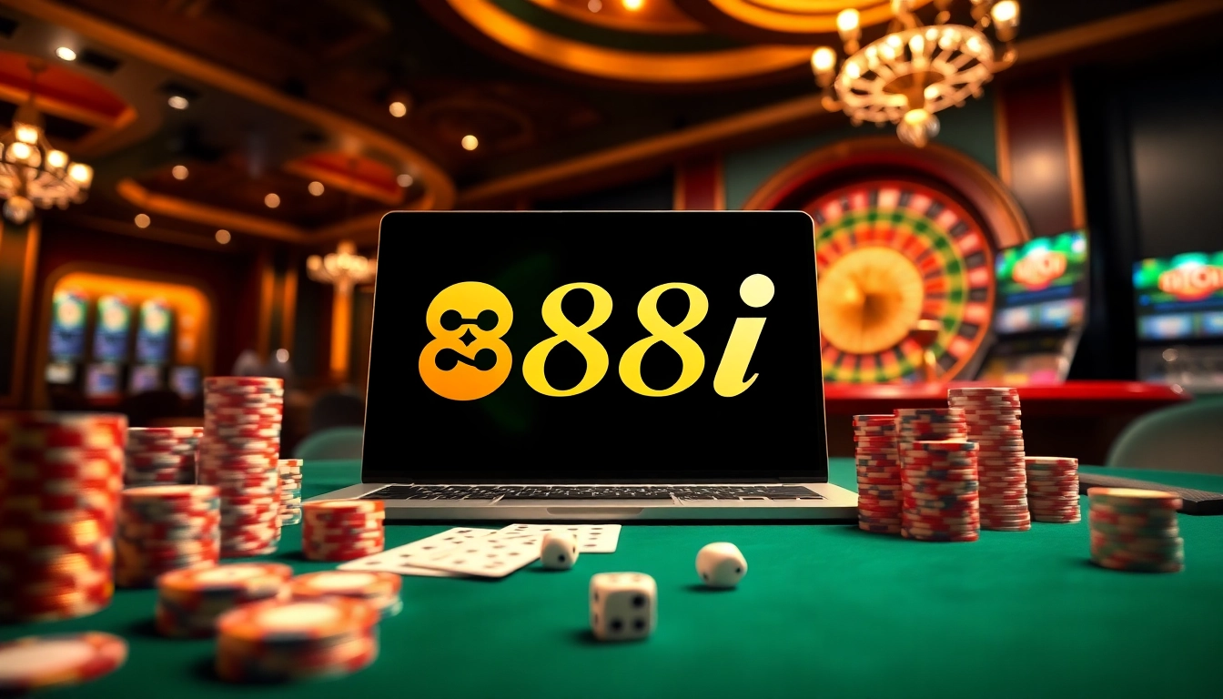 Experience the thrill of 88i casino with vibrant tables, poker chips, and roulette wheels.
