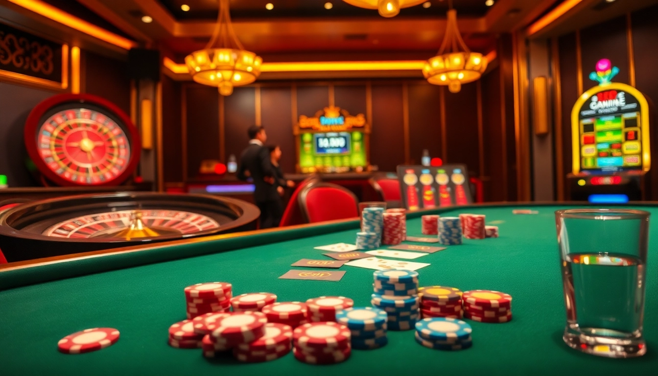 Experience the thrill of gaming at https://1haywin.us.com/ with a vibrant casino scene showcasing roulette, cards, and luxury.