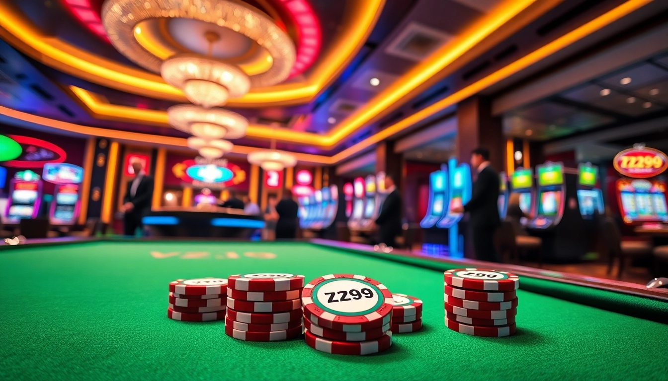 Experience the thrilling atmosphere of vz99 casino gaming with colorful tables and vibrant slot machines.