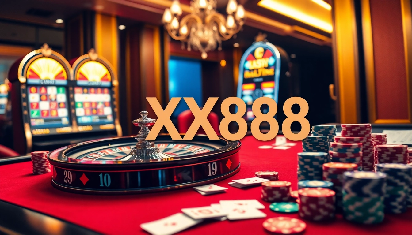 Gamblers experience excitement at the XX88 roulette table with vibrant chips and cards.