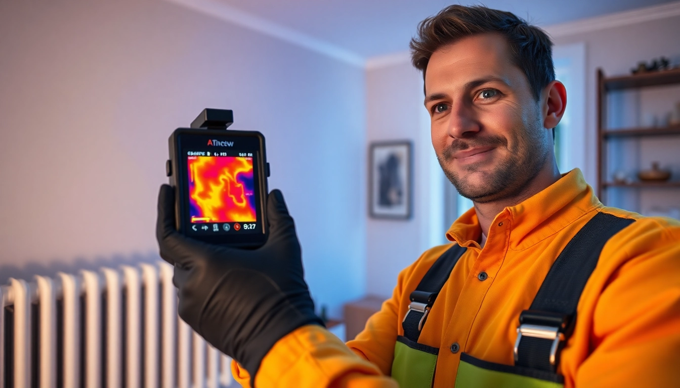 Central heating leak detection expert using thermal imaging camera to find leaks
