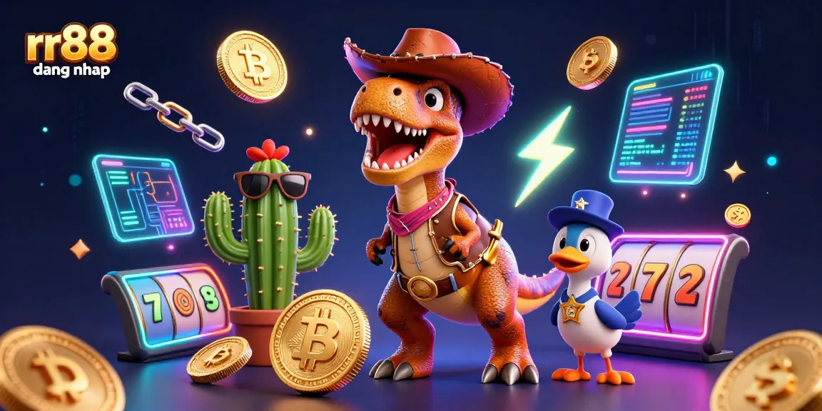 Engage in thrilling gameplay with rr88 dang nhap featuring a cowboy dino and casino elements.