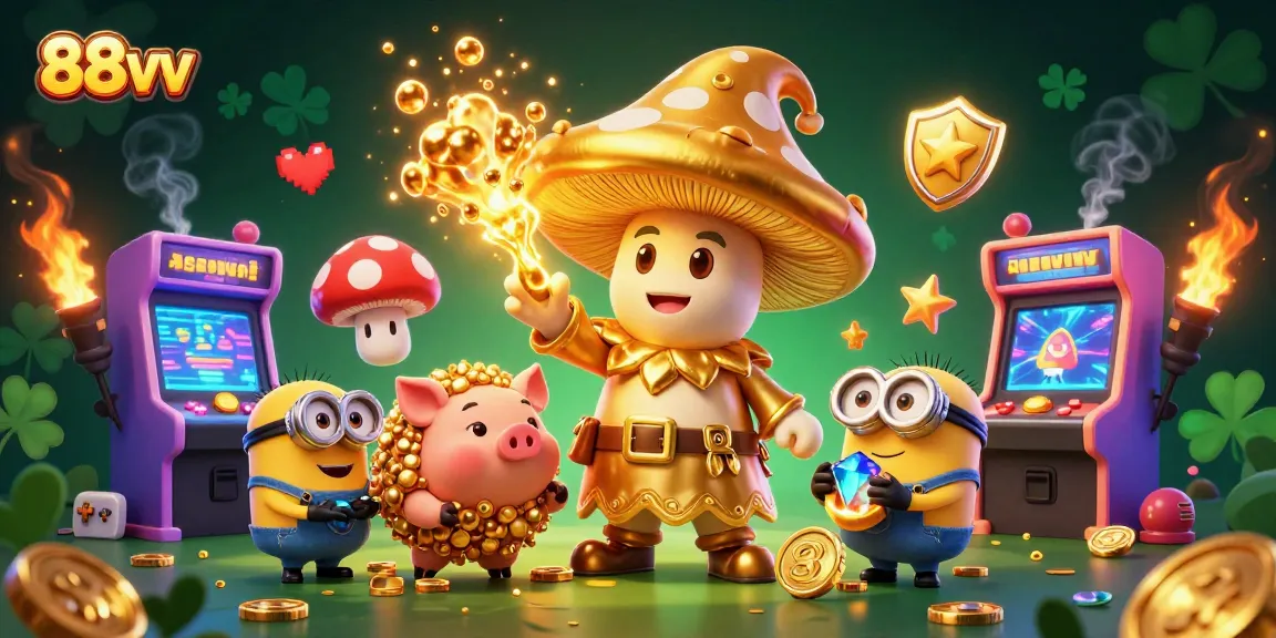 Experience magical wins with 88vv in a vibrant 3D casino-themed digital artwork.