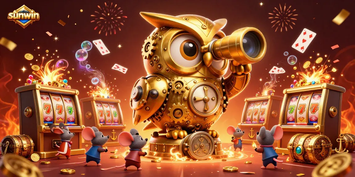 Experience thrilling gameplay at sunwin with a captivating scene of a golden owl and casino treasures.