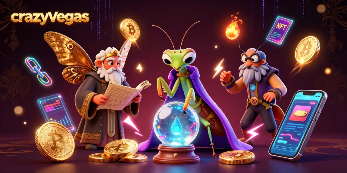 Spin the reels at crazyvegas with a magical fortune teller in a mesmerizing crypto-themed scene.